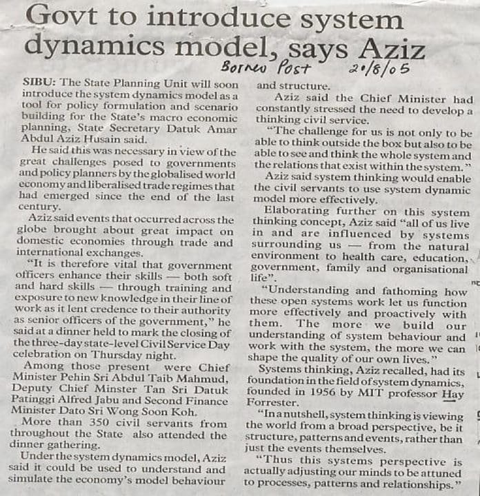 State Planning In Sarawak System Dynamics Society
