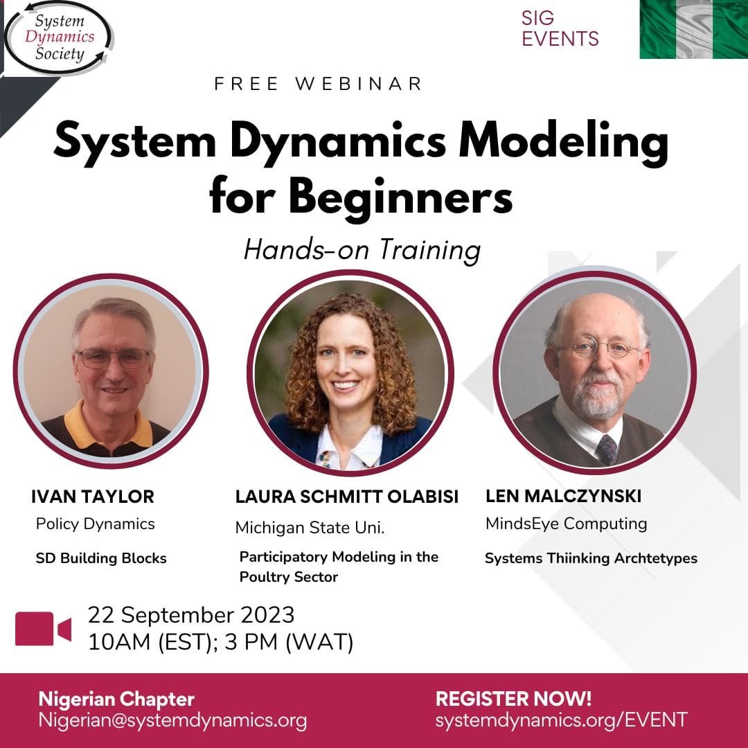 System Dynamics Modeling for Beginners Hands-on Training seminar event organized by the Nigerian chapter of the System Dynamics Society on the 22nd of September 2023